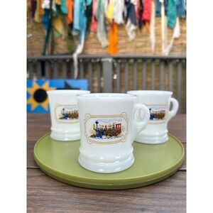 Vintage‎ 1970s Avon Milk Glass Train Mugs Set of 3 – Transportation Series